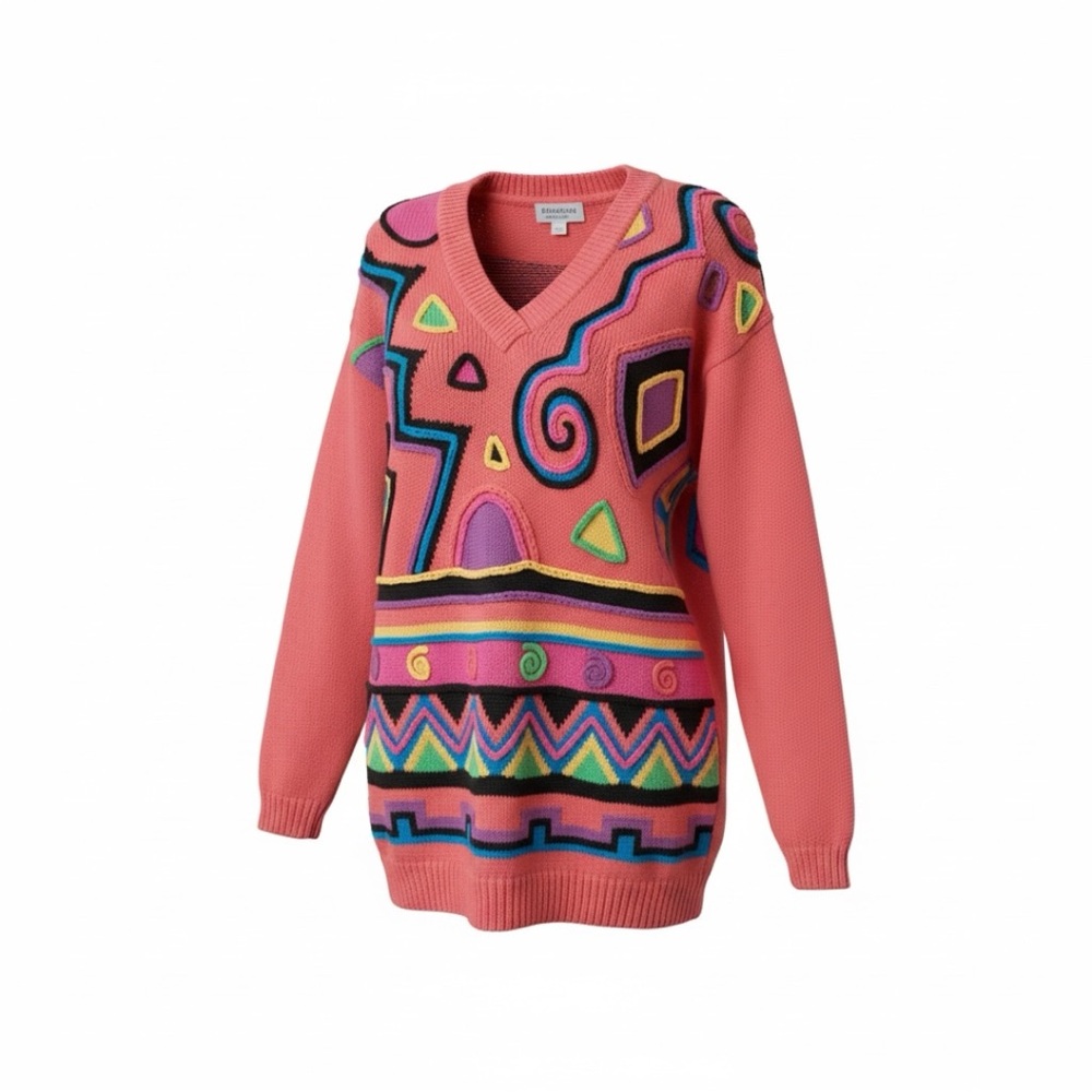 I.B. Diffusion Vintage 90s Colorful Funky Art to Wear Geometric Pattern Sweater